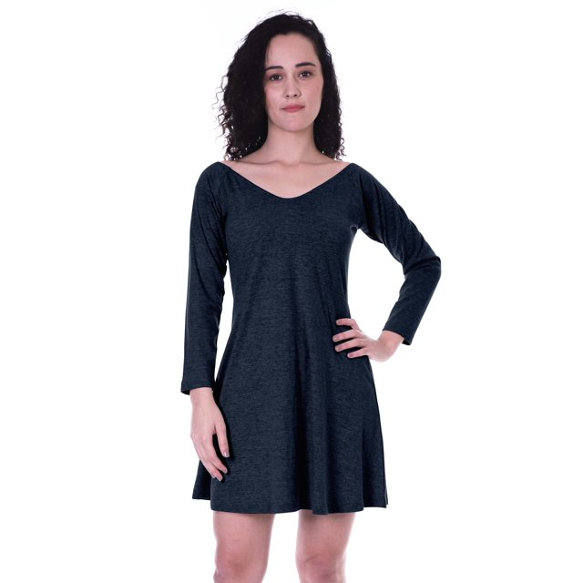 Moomaya Robe Droite à Manches Longues pour Femmes avec Encolure en V en Coton, Robes d'Été Décontractées - 79