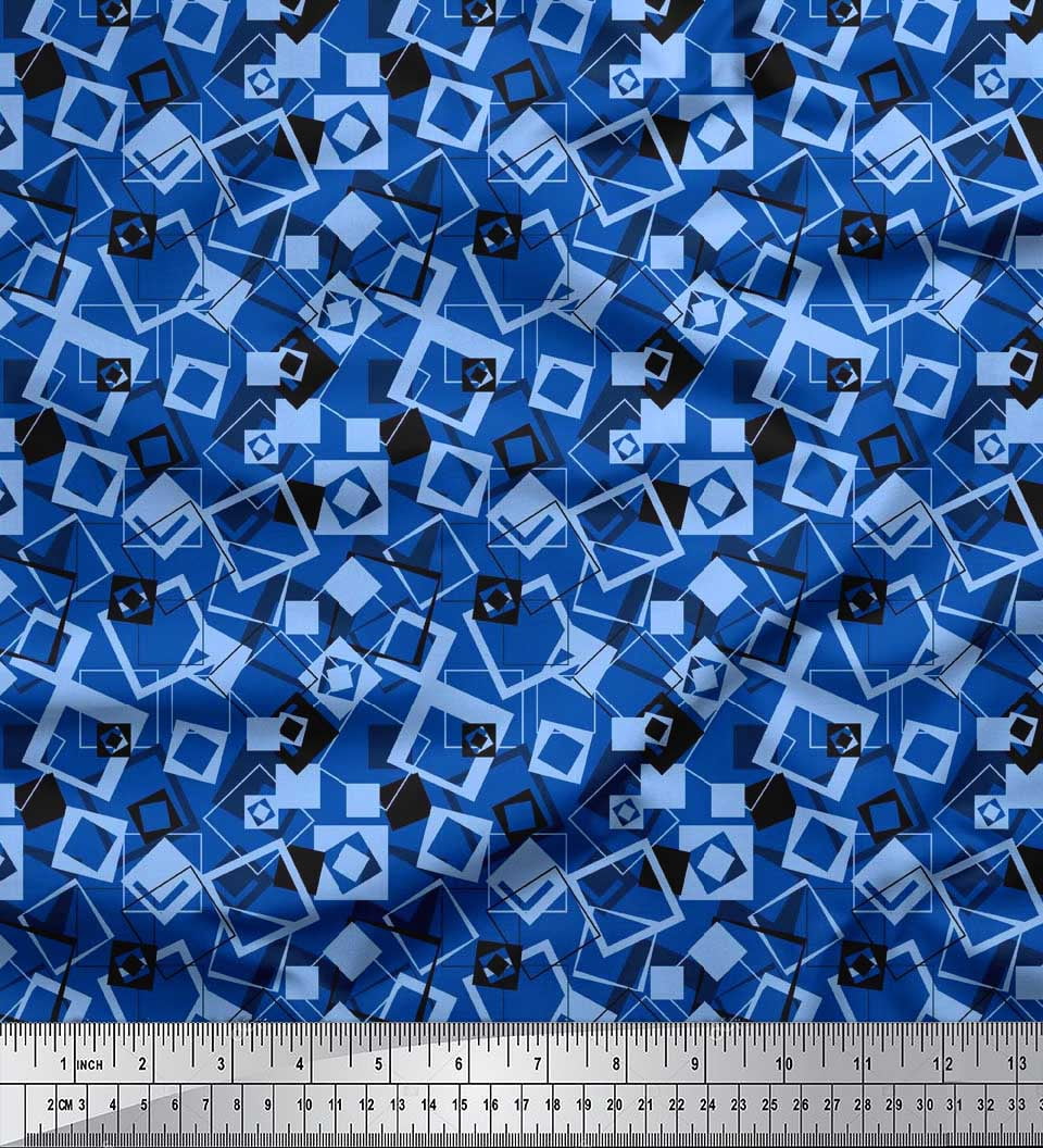 Soimoi Satin Silk Fabric Square Geometric Print Sewing Fabric Yard 42 Inch Wide