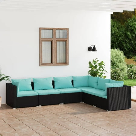 vidaXL 6 Piece Patio Lounge Set with Cushions Poly Rattan Black