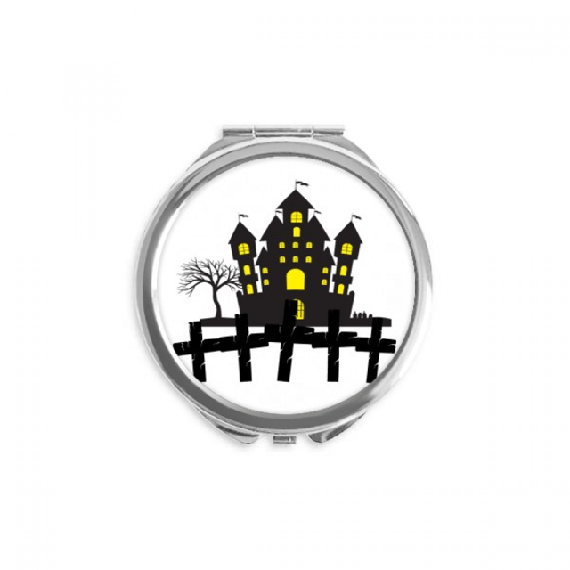 Halloween Brightly Lit Castle Hand Compact Mirror Round Portable Pocket Glass
