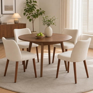 Set of 4 Upholstered Linen Dining Chairs, Curved Back Accent Chairs with Sturdy Rubberwood Legs, High-Density Foam, 300 lb Capacity，White
