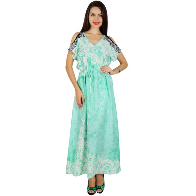 Bimba Robe Longue Maxi Décontractée pour Femmes à Épaules Dénudées avec Taille à Cordon Boho Chic Vêtements d'Été