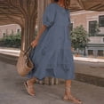 thumbnail image 1 of LOVZFMLL Mode Femmes Ample Couleur Unie O Manches Bouffantes Décontractée Manches Courtes Robe Gris P, 1 of 3