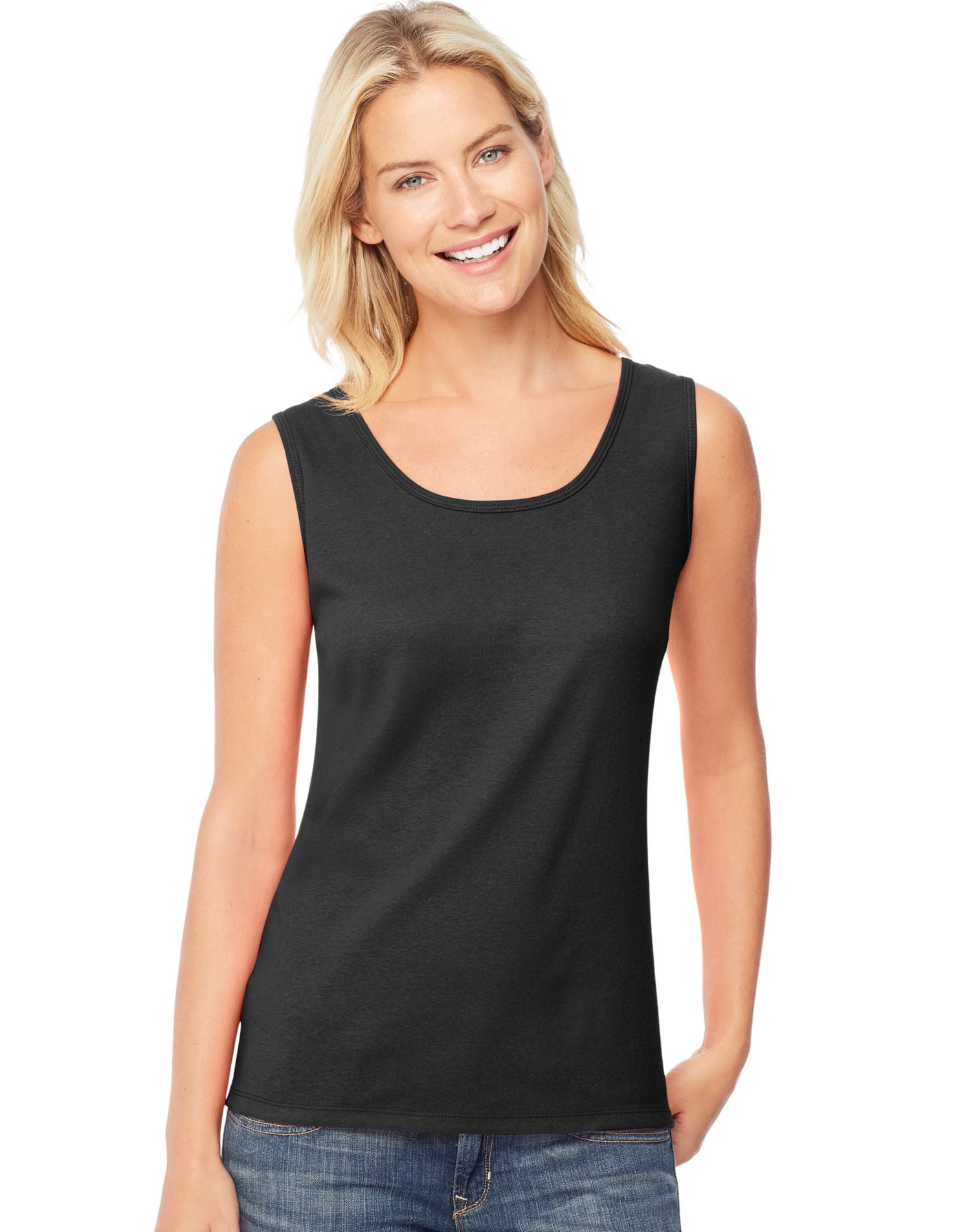 Hanes Women`s Mini-Ribbed Cotton Tank, 2XL, Black