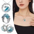 thumbnail image 2 of Ocean's Oath Jewelry Set, Boho Blue Ocean Wave Necklace Earring RingsZ4Y6, 2 of 8