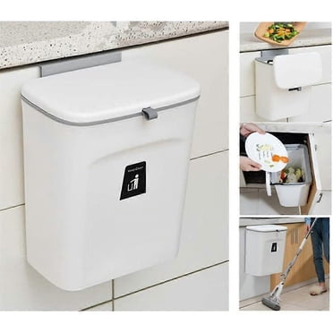 Bac à Compost de Cuisine, Poubelle de 9 L, pour Comptoir Ou sous l'Évier, Petite Poubelle Suspendue avec Couvercle pour Salle de Bain/chambre, Bac à Compost Intérieur (Gris)