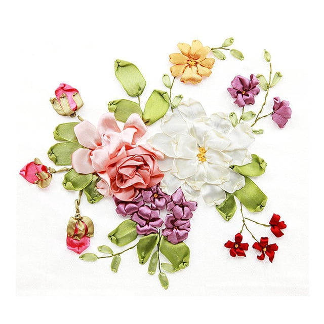 Handmade Ribbon Embroidery Flower Bouquet Painting Stamped Cross Stitch DIY 03