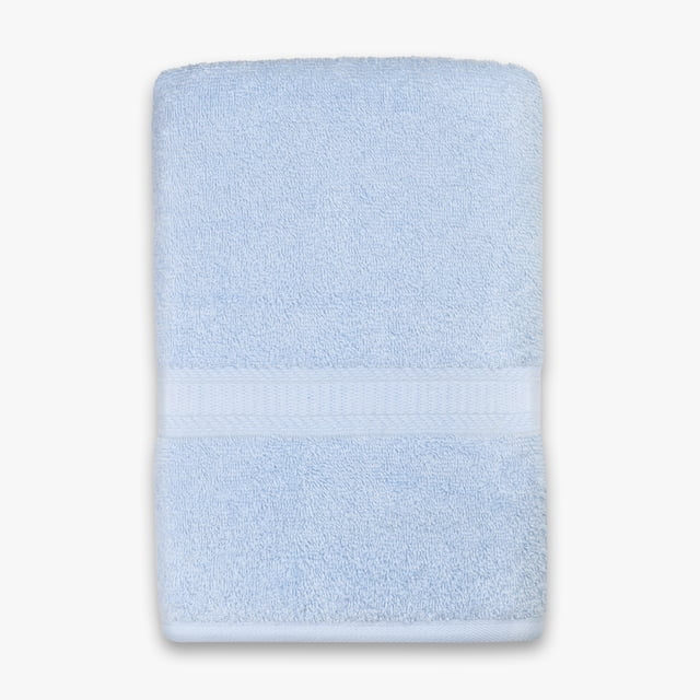 Mainstays Basics Serviette de Bain Unie Bleu Pâle, Pliée avec une Bande Texturée Près du Bord, Fabriquée en Tissu Éponge 100 % Coton, Mesurant 27 par 52 Pouces, Douce et Absorbante pour l'Usage Quotidien dans la Salle de Bain, Convient Aussi comme Serviette de gym Ou de Plage.