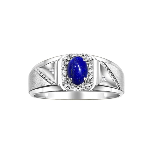 RYLOS Men's Rings 14K White Gold Classic 7X5MM Oval Gemstone & Diamond Ring Lapis September Birthstone Rings For Men Size 10