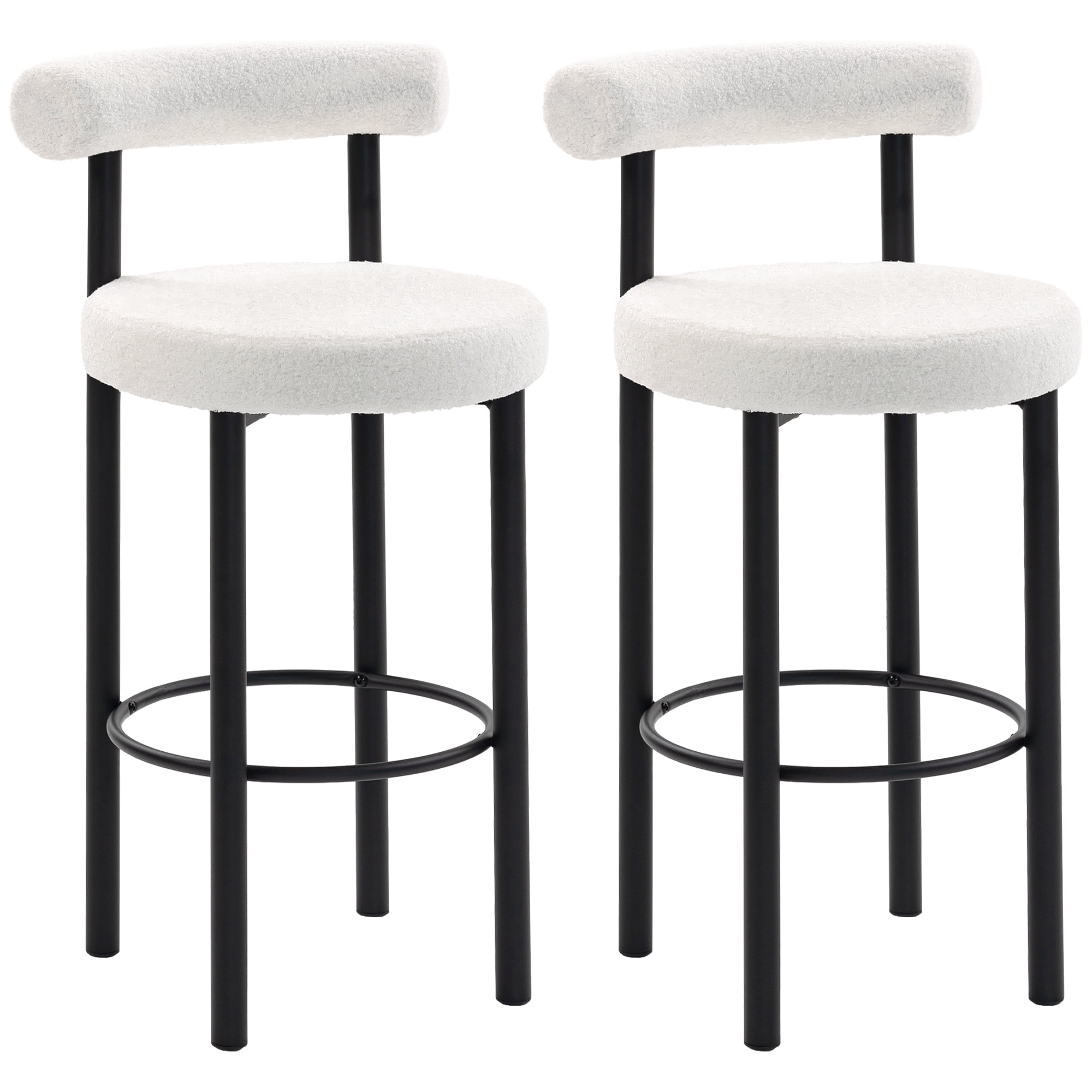 HOMCOM Bar Stools Set of 2, Sherpa Fleece Upholstered Barstools with Back