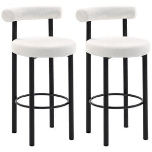 HOMCOM Bar Stools Set of 2, Sherpa Fleece Upholstered Barstools with Back