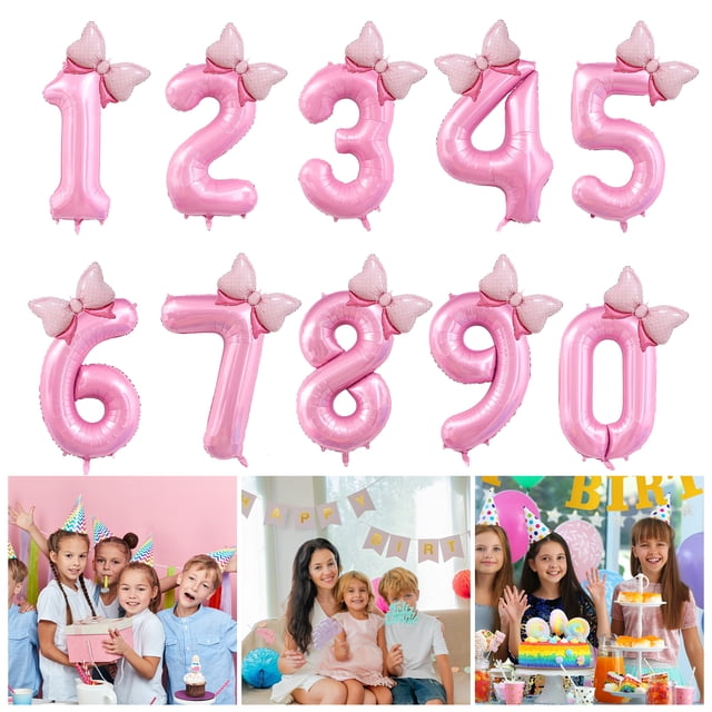 40 Inch Happy Party Balloon Set Number Bowknot Shape Balloon Aluminum Film Balloon with Inflatable Straw