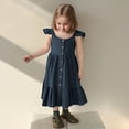 thumbnail image 4 of Robe Bébé Fille Petite Fille Été Sans Manches Robe Décontractée Enfants Tout-Petit Boutonnée Mode Robe Soleil à Volants Robe Bébé Marine 4 Ans-5 Ans, 4 of 5