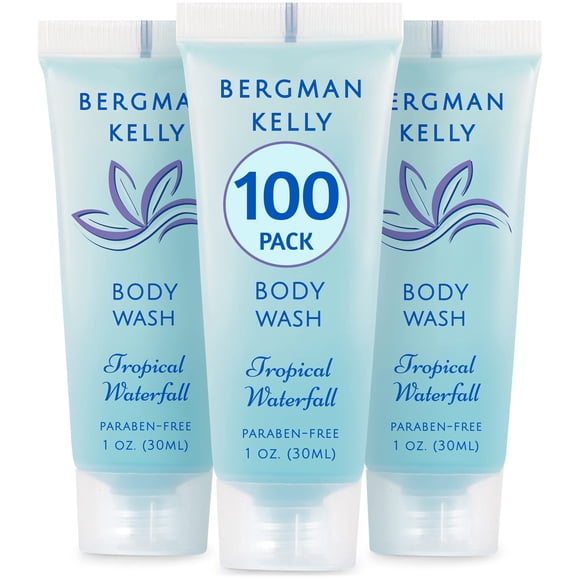 BERGMAN KELLY Gel Douche Format Voyage (1 fl oz, 100 PK, Tropical Waterfall), Régalez Vos Invités avec un Gel Douche d'Hôtel Vivifiant et Rafraîchissant, Mi