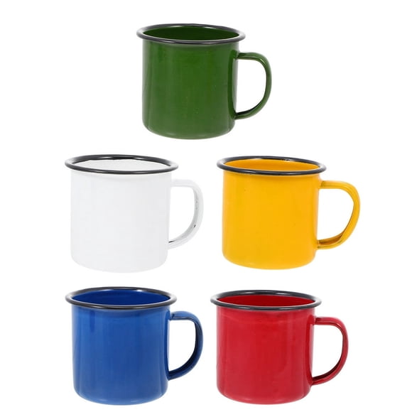 EIGTHTAIL 5pcs enamelware Tea Coffee Mug Set Drinking Mugs Cups Latte Cappuccino Cup with Handle for Home Office Party Camping Indoor Outdoor Picnics 5 tin mug Colors metal coffee cups