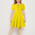 thumbnail image 2 of FAIWAD Robe d'Été pour Filles à Manches Bouffantes, Boutonnée, Coupe Trapèze, à Étages, pour Fête, École, Tenue Quotidienne, 5-15 Ans, 2 of 7