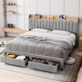thumbnail image 1 of King Size Bed Frame with 2 Storage Drawers, Upholstered Platform Bed Frame with Storage Headboard and Charging Station, Mattress Foundation with Solid Wooden Slats Support, Light Grey, 1 of 8