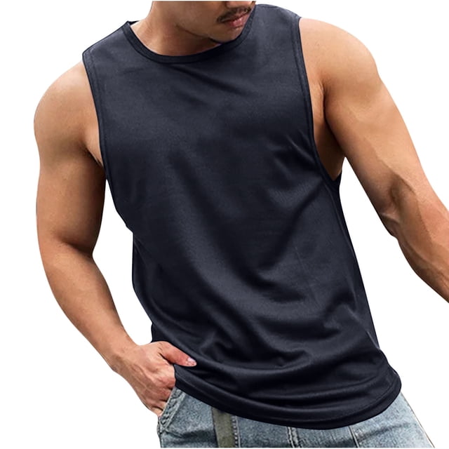 Dagugfen Débardeurs pour Hommes Col Rond Sans Manches Respirants Chandails de Musculation pour Culturisme Course Couleur Unie