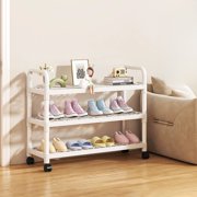 Meitianfacai Plastic Shoe Rack with Wheels for Easy Mobility, Multi-Tier Storage Organizer for Shoes and Household Items, Simple Assembly Movable Shelf Unit (White)
