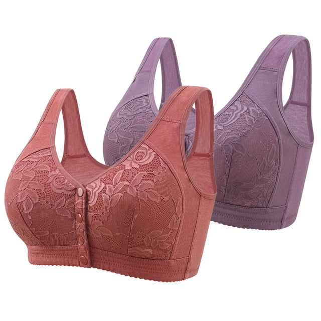 biudgviw Front Closure Bras for Women 2 Pc Wireless Push up Full Coverage Plus Size Bras Supportive Everyday Bralettes