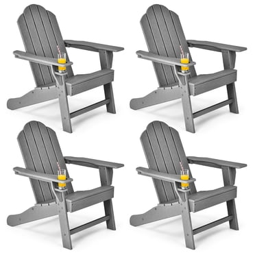 Costway 4PCS Patio Adirondack Chair Weather Resistant Garden Deck W/Cup Holder Grey
