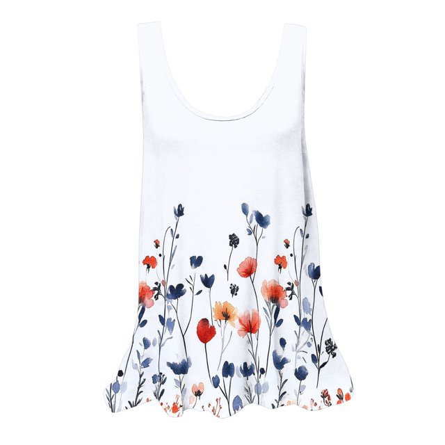 UPPADA Camisoles d'Été pour Femmes Col Rond Coupe Ample T-Shirts Décontractés Mode Sans Manches Vêtements de Plage Ourlet Fluide Chandails à Enfiler Hauts Plage Boho Vêtements 2025 Mes Commandes Passées par Moi Blanc,m