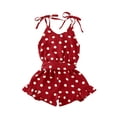 thumbnail image 1 of Diconna Girls Playsuit with Belt, Polka Dot Romper, Ruffles Strap Jumpsuit, 1 of 6