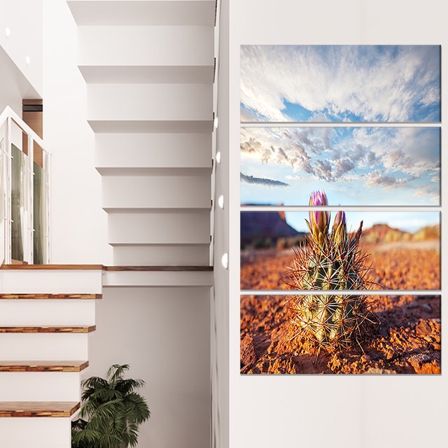 Large Cactus under Cloudy Sky - Floral Canvas Art Print