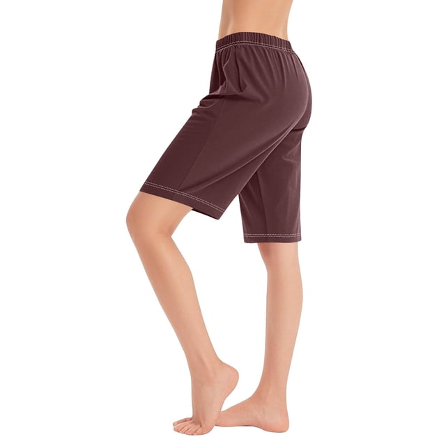 Plebaso Knee Length Shorts for Women Drawstring Lounge Long Shorts Summer Athletic Shorts with Pockets