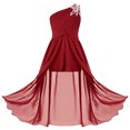 thumbnail image 1 of Lejafay Robe de Demoiselle d'Honneur Junior pour Fille, Combishort à Paillettes Sans Manches à une Épaule, Robe de Soirée Formelle Bourgogne 8, 1 of 6
