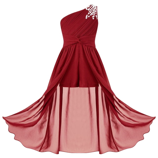 Lejafay Robe de Demoiselle d'Honneur Junior pour Fille, Combishort à Paillettes Sans Manches à une Épaule, Robe de Soirée Formelle Bourgogne 8
