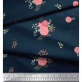 thumbnail image 2 of Soimoi Blue Rayon Fabric Leaves & Pink Floral Decor Fabric Printed BTY 56 Inch Wide, 2 of 3