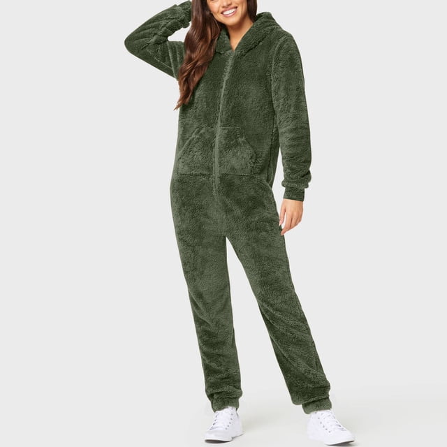 Combinaison à Manches Longues pour Femmes, Combinaison à Capuche à Manches Longues, Pyjama Décontracté d'Hiver Chaud, Combinaison de Nuit, Combinaisons d'Automne pour Femmes 2023 en Liquidation