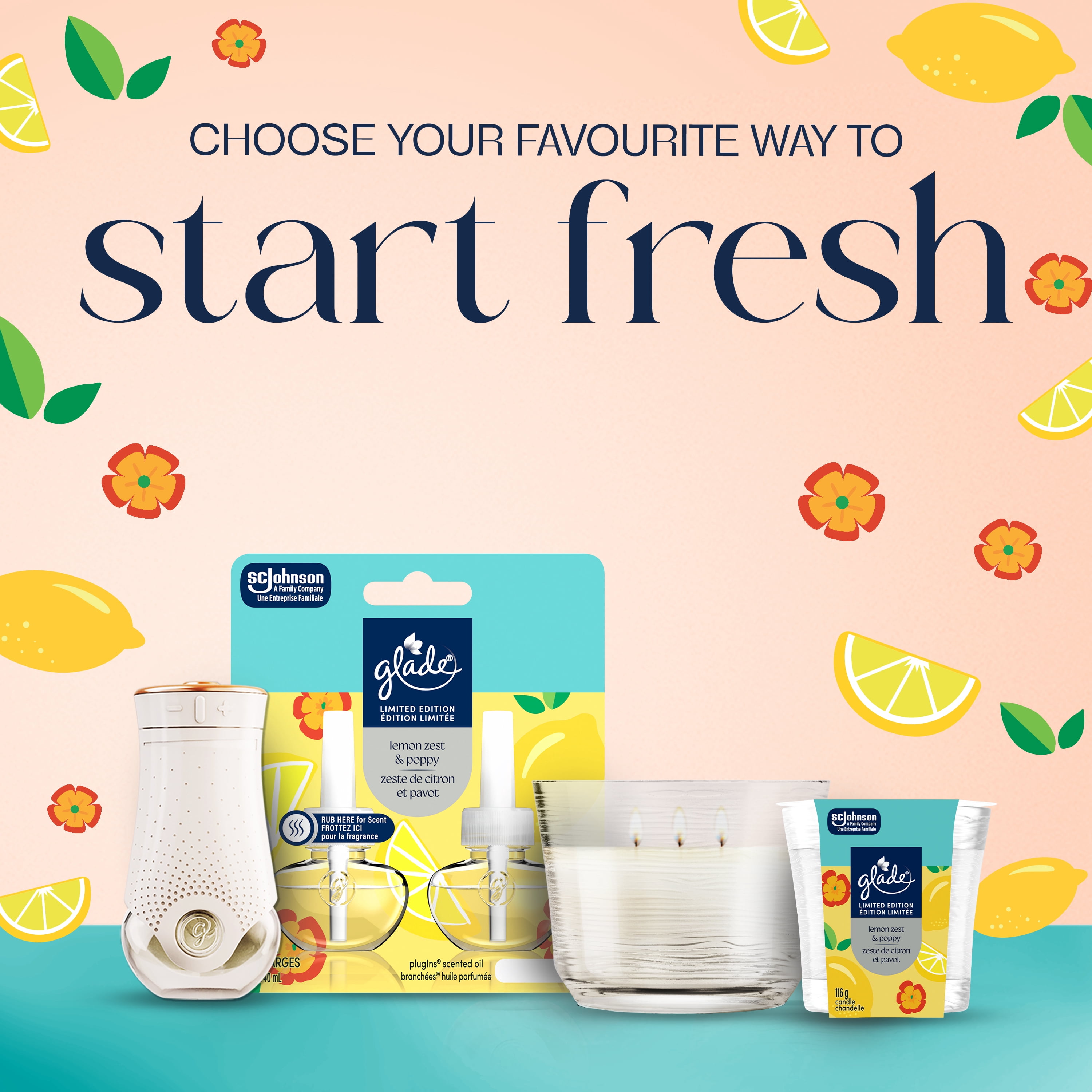 Glade Branchées® Huile parfumée Recharge, Zeste de citron et pavot