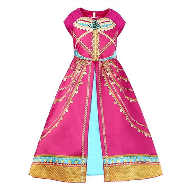 HAWEE Jasmine Robe de Princesse pour Filles Aladdin Noël Magnifiques Robes Roses Costume de Couronnement Jasmine