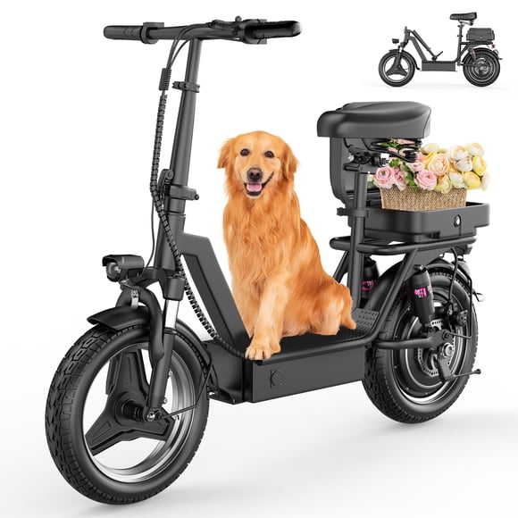 Electric Scooter with Seat, Peak 1200W, 25 MPH and 45 Miles, 14" Tire,48V 16.5AH 500Wh Battery Dual Shock Absorbing Scooter with Basket Box,E Scooter for Adults Commuter & Urban Travel