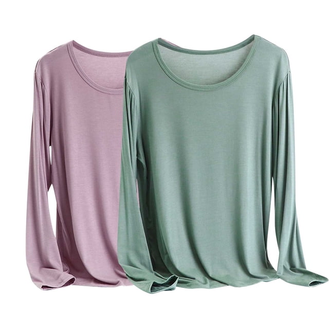 Timegard Hauts pour Femmes Grande Taille2 Pcs Décontracté Ample Confortable Haut de Pyjama Blouse Col Rond Manches Longues Chandails