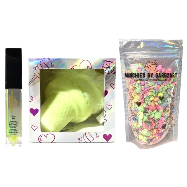 garb2ART Cosmetic "Munchies" Gift Set - Lip Garb, Pop Rocks, and Soap N Pouf