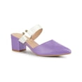 thumbnail image 1 of BLISSFUL STEP Mules pour Femmes Bout Pointu Bride à Boucle Talon Bloc Chaussures à Enfiler Violet Blanc 9, 1 of 7