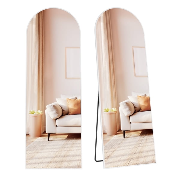 "SONGMICS Miroir Pleine Longueur, 160 x 50 cm, Miroir Pleine Longueur avec Support, Miroir sur Pied avec Cadre en Alliage d'Aluminium, Verre Trempé, pour Chambre, Salon, Vestiaire, Blanc Mat Arqué