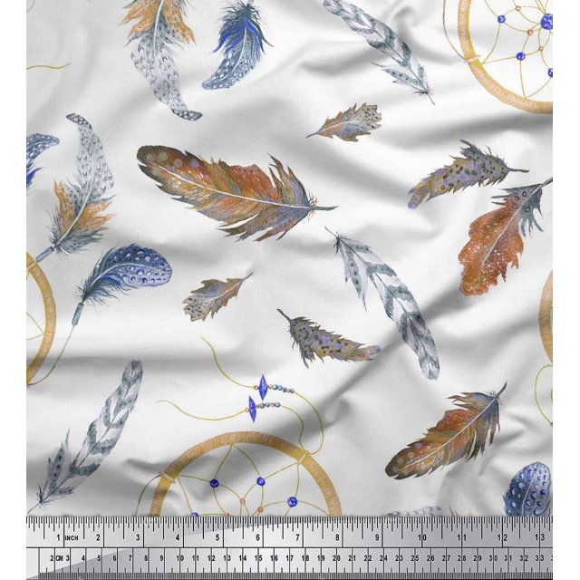Soimoi Rayon Fabric Feather & Dream Catcher Home Decor Fabric Prints By Yard 42 Inch Wide