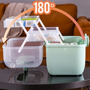 Pill Case with Handle Large 2-layers Drawer Family First Aid Kit Storage Box Household Multi-functional Plastic Container Home Green large