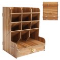 thumbnail image 3 of Wood Desktop Organizer, Desktop Organizer Drawer Stable Structure With Handle For Home For Office Accessory Stationery For Students Black,Cherry Wood Color, 3 of 8