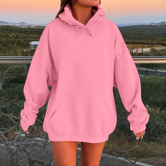 IMENGL Oversized Winter cotton hooded pullover sweatshirt, Pink 5XL, Size M-5XL