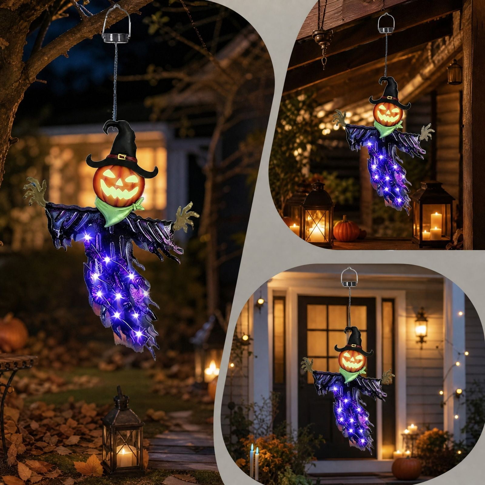 Birdeem Solar Halloween Decorations, Outdoor Hanging Ornament With Auto-On Light, Weather-Resistant Iron Pendant For Yard, Patio, Garden 15.75x11.81in