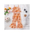 thumbnail image 2 of Honganda Toddler Kid Girl Clothes Set Letter/Butterfly Floral Printed Sling Buttons Ruffle Hem Tank Tops with Flared Pants, 2 of 9