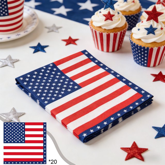 Patriotic American Flag Paper Napkins for Independence Day Party Decorations, 20 Pack Eco Friendly Disposable Tableware
