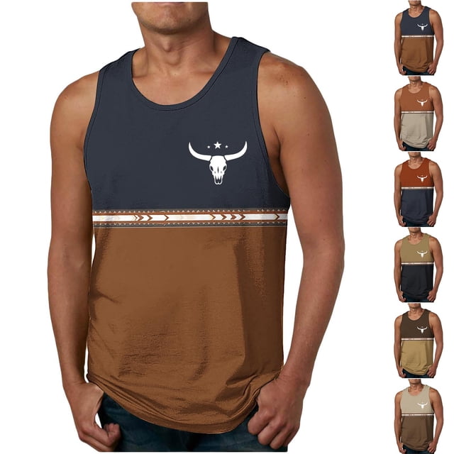 Sentmoon Men Tank Tops Undershirt Summer Sleeveless Crew Neck Men Undershirts Gradient Color Loose Fit Plus Size Muscle Compression Shirts for Men Hawaiian for Summer Beach Days Brown L