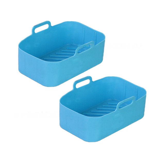 serony Air Fryer Baking Plate High Temperature Rectangle Non-Fading Liner Reusable Silicone Basket Kitchen Barbecue Cake Tool Blue 2Pcs