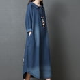 thumbnail image 4 of FcBaudy Longues Robe à Manches à Col Rond pour Femme, Ample, à la Mode, Confortable, Chemise-Jupe en Denim de Coton, Robe pour Femme, 4 of 7